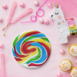 Cute Colourful Sweet Candy Rainbow Lollipop Paper Plate
