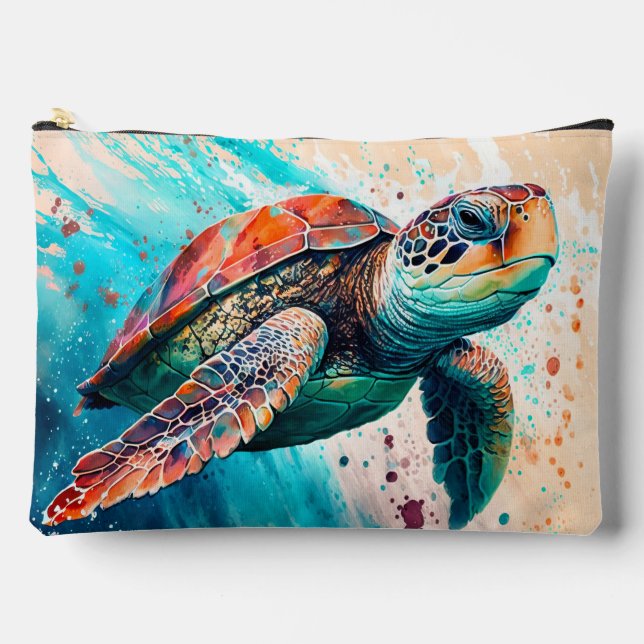 Cute Colourful Swimming Sea Turtle Accessory Pouch (Front)
