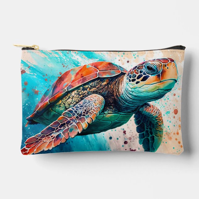 Cute Colourful Swimming Sea Turtle Accessory Pouch (Front)