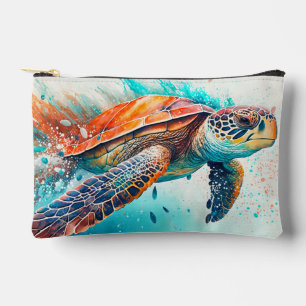 Cute Colourful Swimming Sea Turtle Accessory Pouch