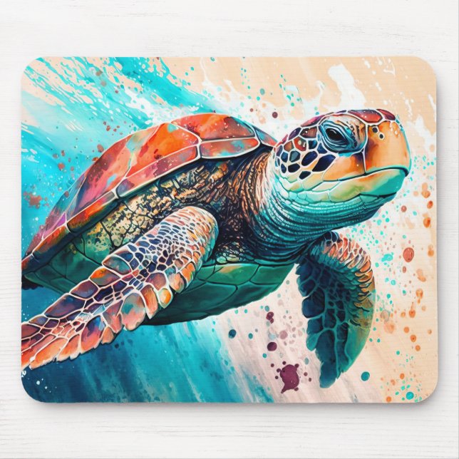 Cute Colourful Swimming Sea Turtle Mouse Pad (Front)