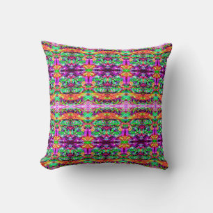 Cute colourful symetric abstract neon tribal throw pillow