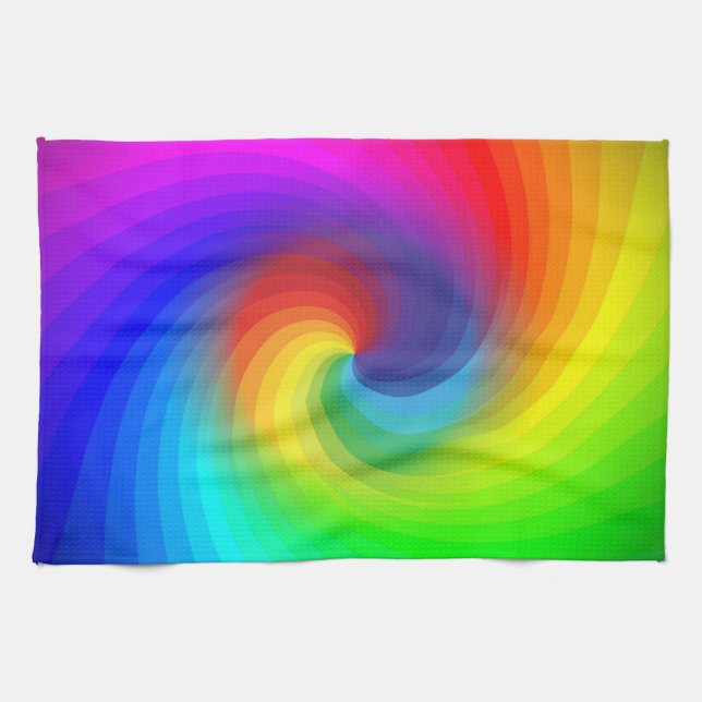Cute Colourful Tie Dye Rainbow Swirl Art Pattern Kitchen Towel (Horizontal)