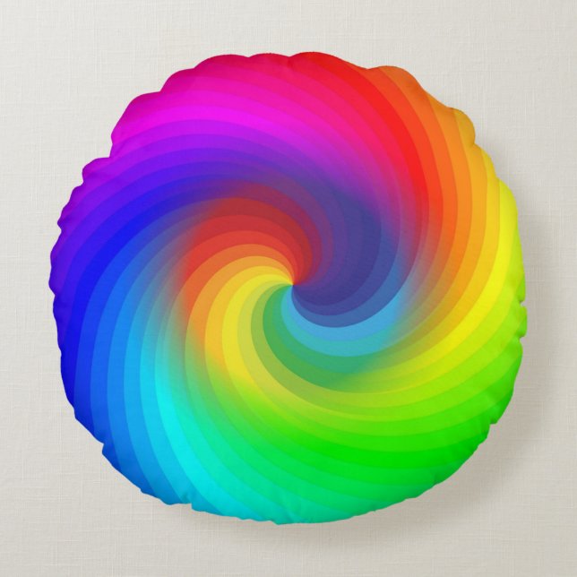 Cute Colourful Tie Dye Rainbow Swirl Art Pattern Round Pillow (Front)