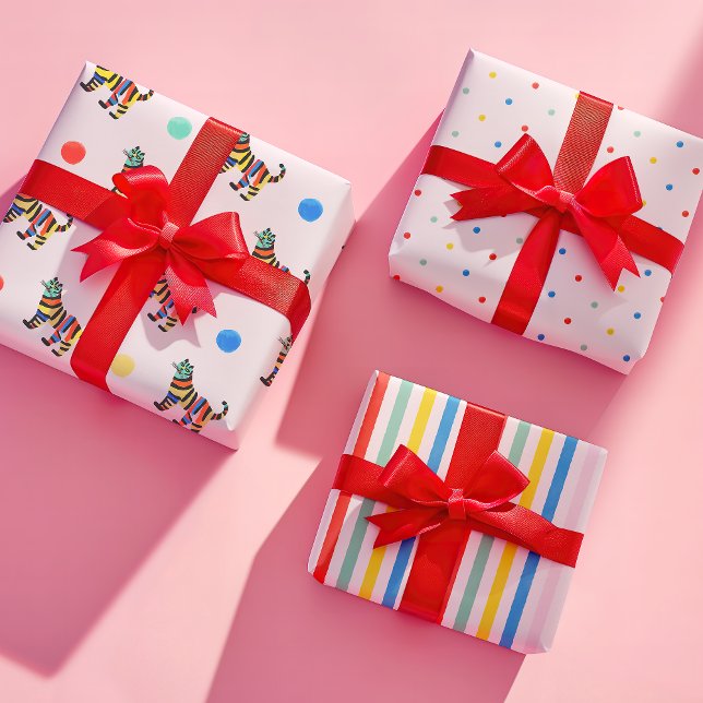Cute Colourful Tiger Stripe Dot Birthday Gift Wrapping Paper Sheet (Creator Uploaded)