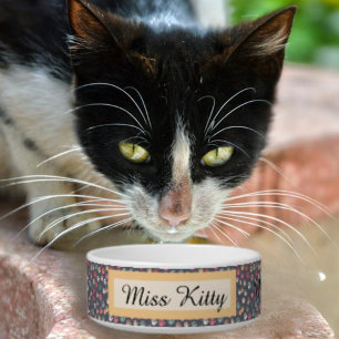 Cute Colourful Tiny Cat Paw Prints on Grey Bowl
