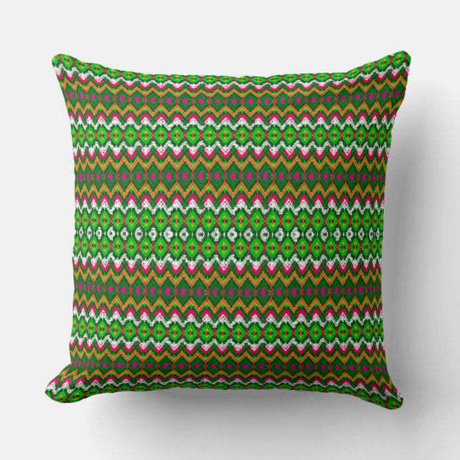 Cute colourful traditional geometric patterns throw pillow (Front)