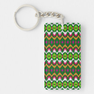 Cute colourful traditional geomtric patterns throw keychain