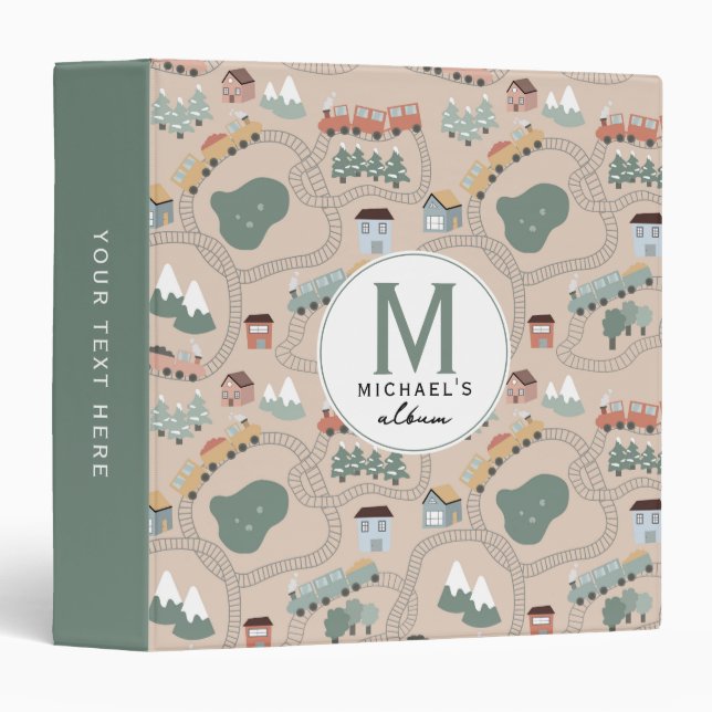 Cute Colourful Trains on Train Tracks Kids Album Binder (Front/Spine)