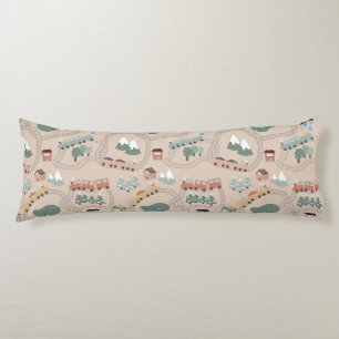 Cute Colourful Trains on Train Tracks Kids Pattern Body Pillow