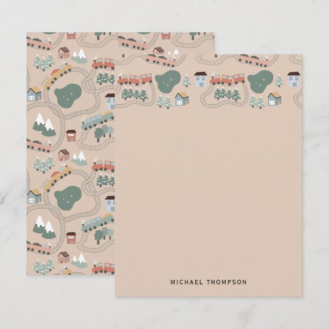 Cute Colourful Trains on Train Tracks Kids Pattern Card (Front/Back)