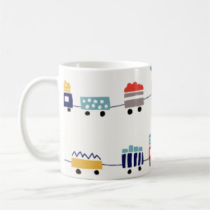 Cute, colourful trains seamless pattern. coffee mug