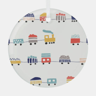 Cute, colourful trains seamless pattern. glass ornament