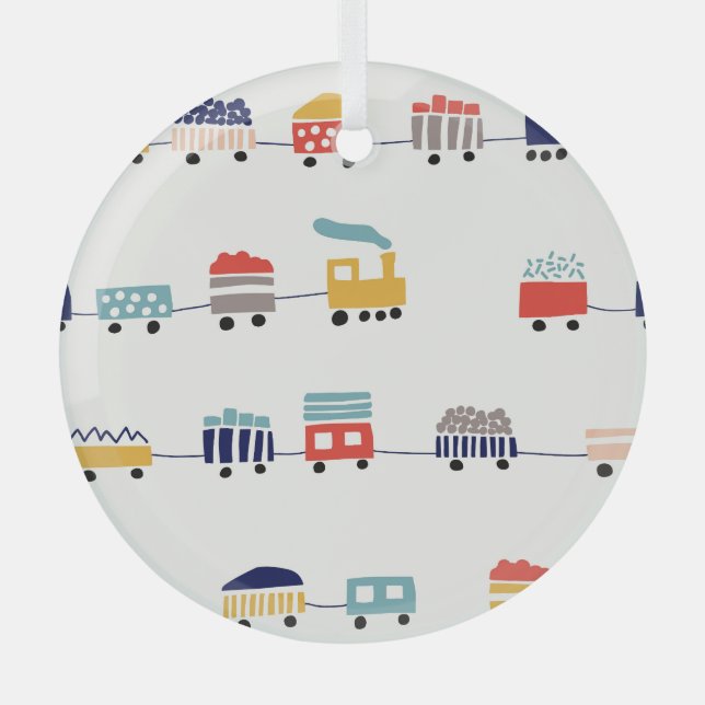 Cute, colourful trains seamless pattern. glass ornament (Front)