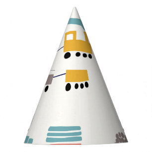 Cute, colourful trains seamless pattern. party hat
