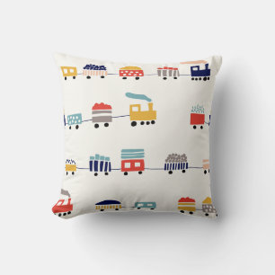 Cute, colourful trains seamless pattern. throw pillow