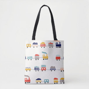 Cute, colourful trains seamless pattern. tote bag