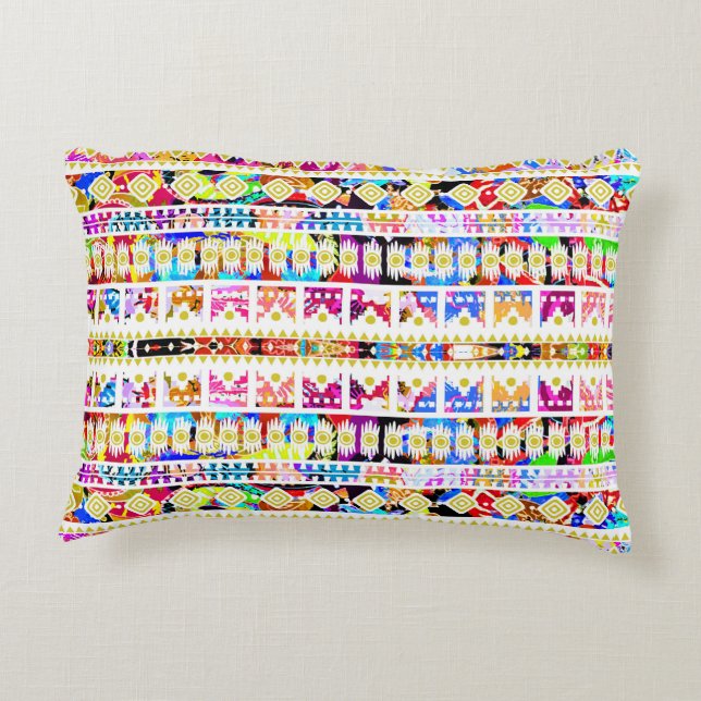 Cute colourful tribal aztec pattern accent pillow (Back)
