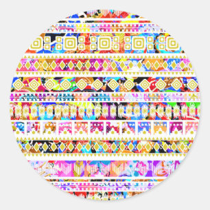 Cute colourful tribal aztec pattern classic round sticker