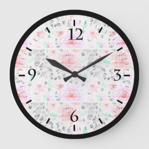 Cute colourful tribal aztec pattern large clock