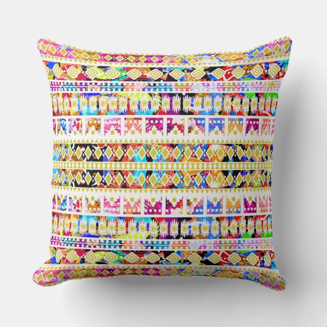 Cute colourful tribal aztec pattern throw pillow (Front)