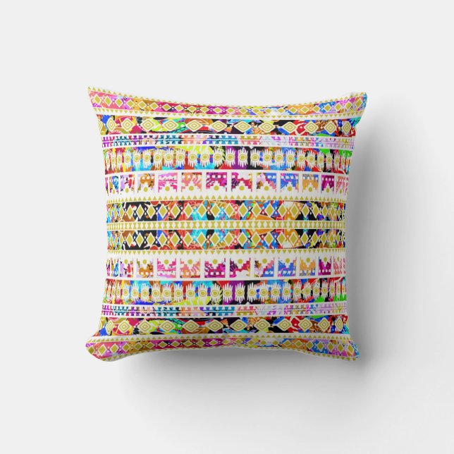 Cute colourful tribal aztec pattern throw pillow (Front)