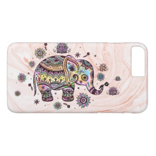 Cute Colourful Tribal Elephant On Rose-Gold Marble iPhone 8 Plus/7 Plus Case