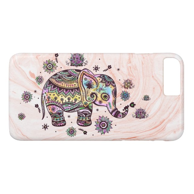 Cute Colourful Tribal Elephant On Rose-Gold Marble Case-Mate iPhone Case (Back (Horizontal))