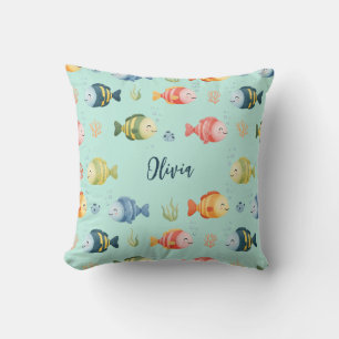 Cute Colourful Tropical Fish Pattern Throw Pillow