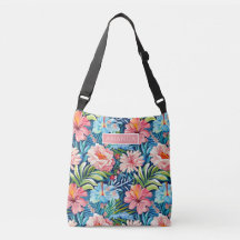 Cute Colourful Tropical Floral Pattern Custom Name