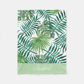 Cute Colourful Tropical Palm Leaves Name Baby Fleece Blanket