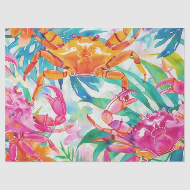 Cute Colourful Tropical Watercolor Crabs Tissue Paper (Front)