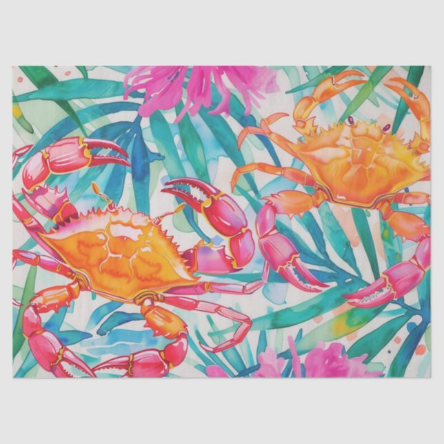 Cute Colourful Tropical Watercolor Crabs Tissue Paper (Front)