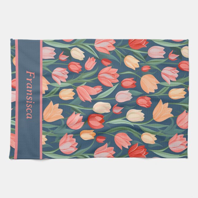 Cute Colourful Tulips Ai Generated Pattern Name Kitchen Towel (Horizontal)