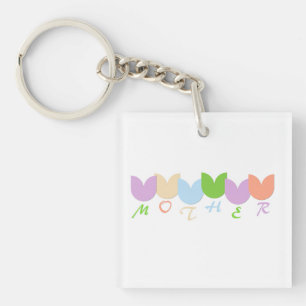 Cute Colourful Tulips Mother, 6-Letter Personalize Keychain
