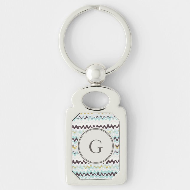 Cute colourful turquoise abstract pattern monogram keychain (Front)