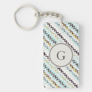 Cute colourful turquoise abstract pattern monogram keychain