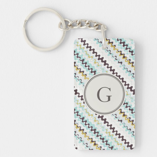 Cute colourful turquoise abstract pattern monogram keychain (Front)