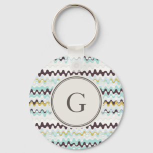 Cute colourful turquoise abstract pattern monogram keychain