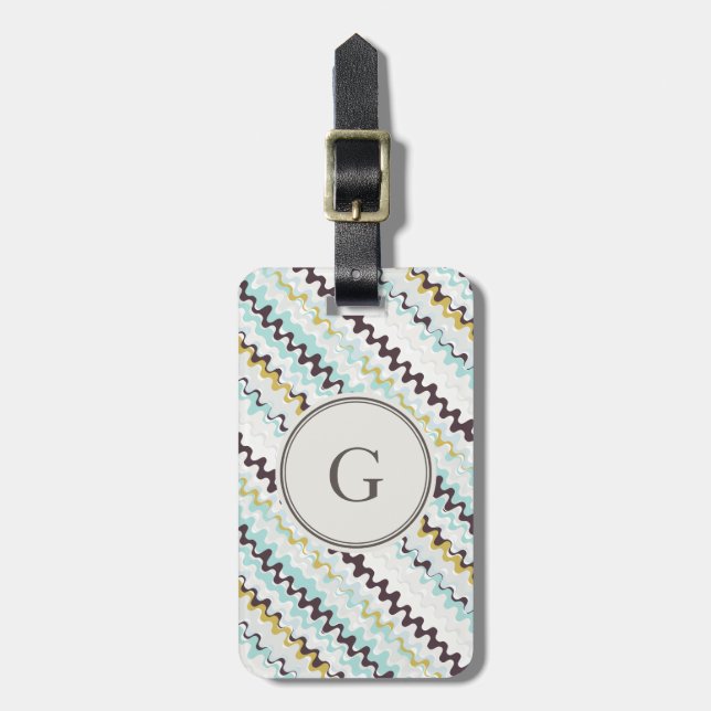 Cute colourful turquoise abstract pattern monogram luggage tag (Front Vertical)