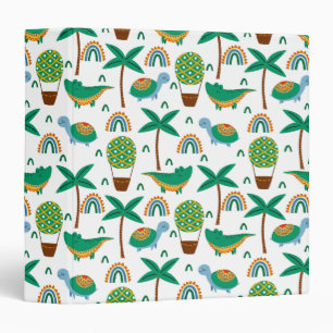 Cute Colourful Turtle Alligator Rainbow Pattern Binder