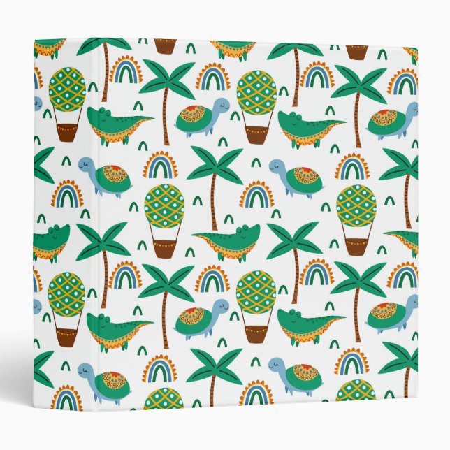Cute Colourful Turtle Alligator Rainbow Pattern Binder (Front/Spine)