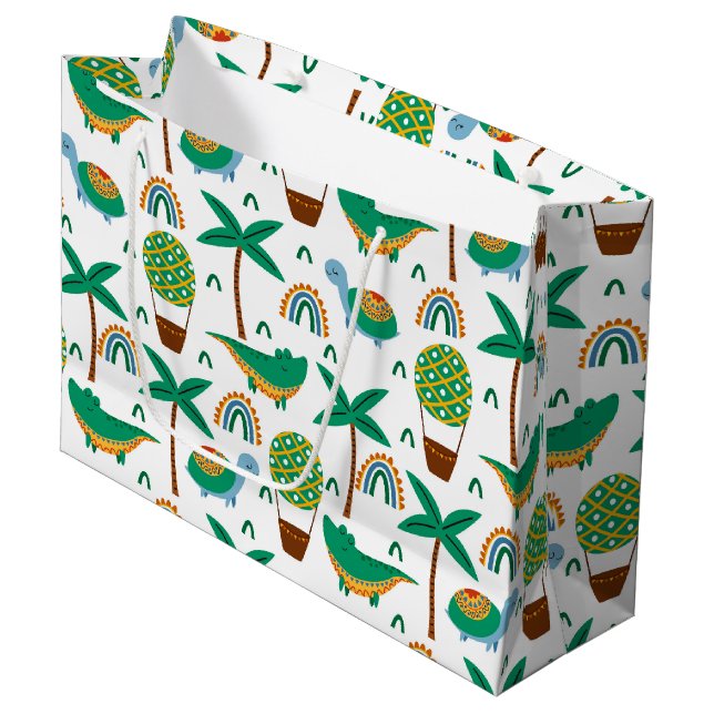 Cute Colourful Turtle Alligator Rainbow Pattern Large Gift Bag (Front Angled)