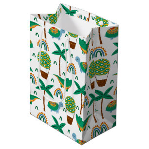 Cute Colourful Turtle Alligator Rainbow Pattern Medium Gift Bag