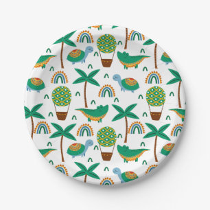 Cute Colourful Turtle Alligator Rainbow Pattern Paper Plate