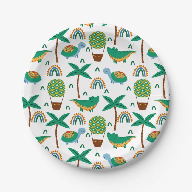 Cute Colourful Turtle Alligator Rainbow Pattern Paper Plate (Front)