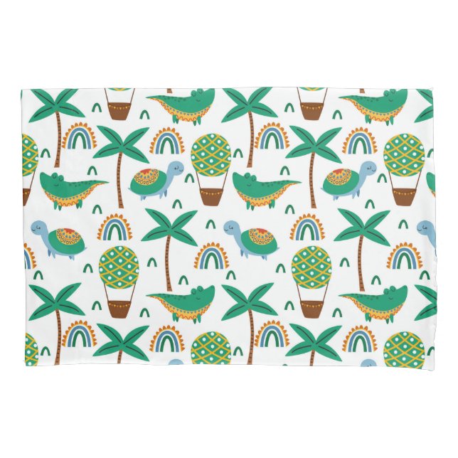 Cute Colourful Turtle Alligator Rainbow Pattern Pillowcase (Front)