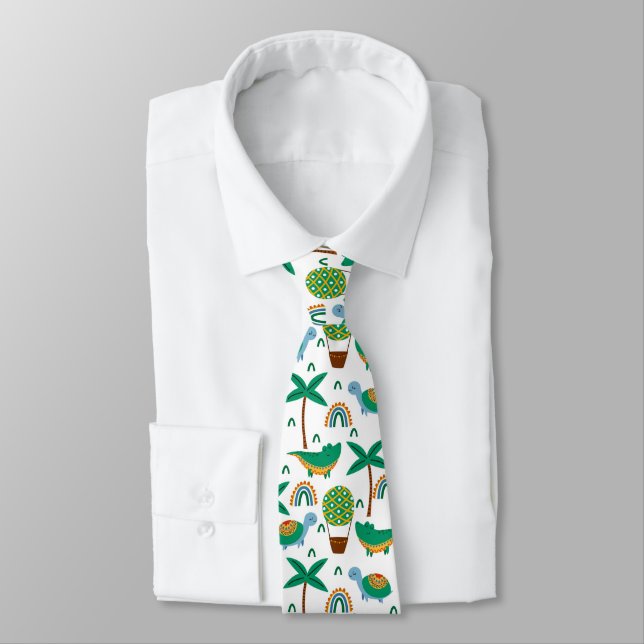 Cute Colourful Turtle Alligator Rainbow Pattern Tie (Tied)