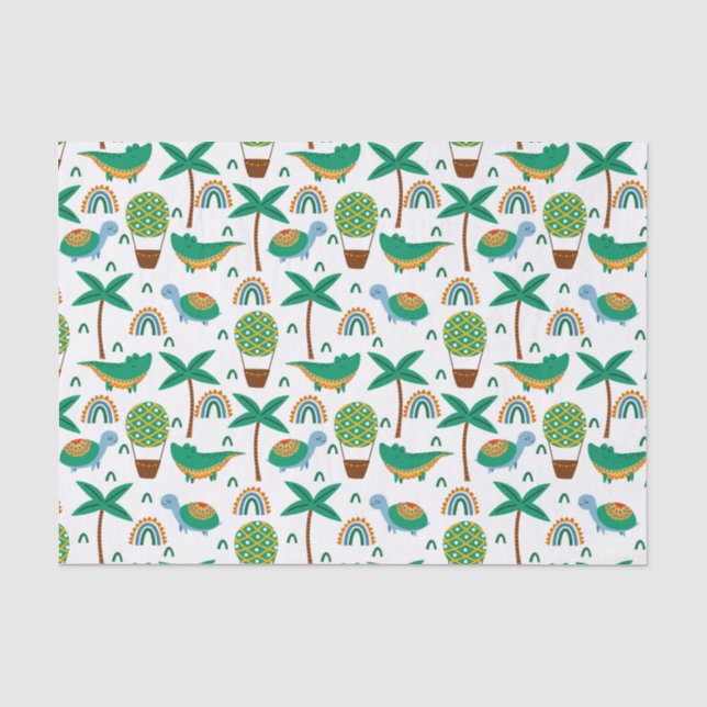 Cute Colourful Turtle Alligator Rainbow Pattern Tissue Paper (Front)