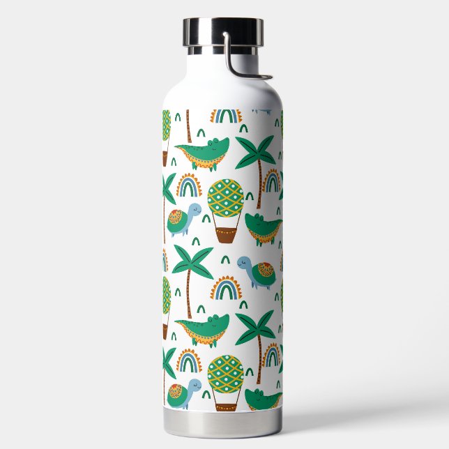 Cute Colourful Turtle Alligator Rainbow Pattern Water Bottle (Left)